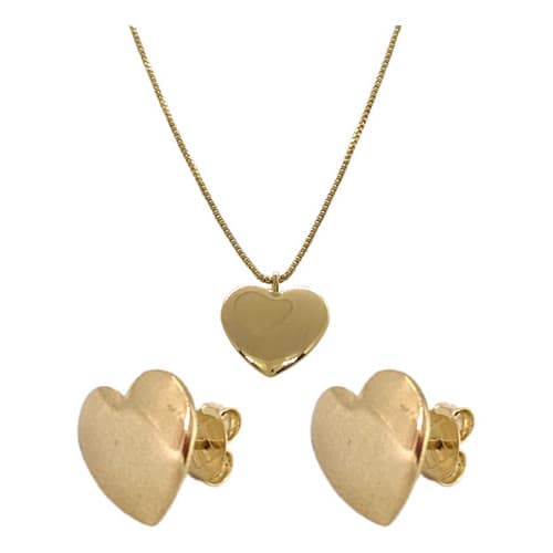Gargantilha Colar Folheada a Ouro Conjunto Pingente Coração 45cm Extensor