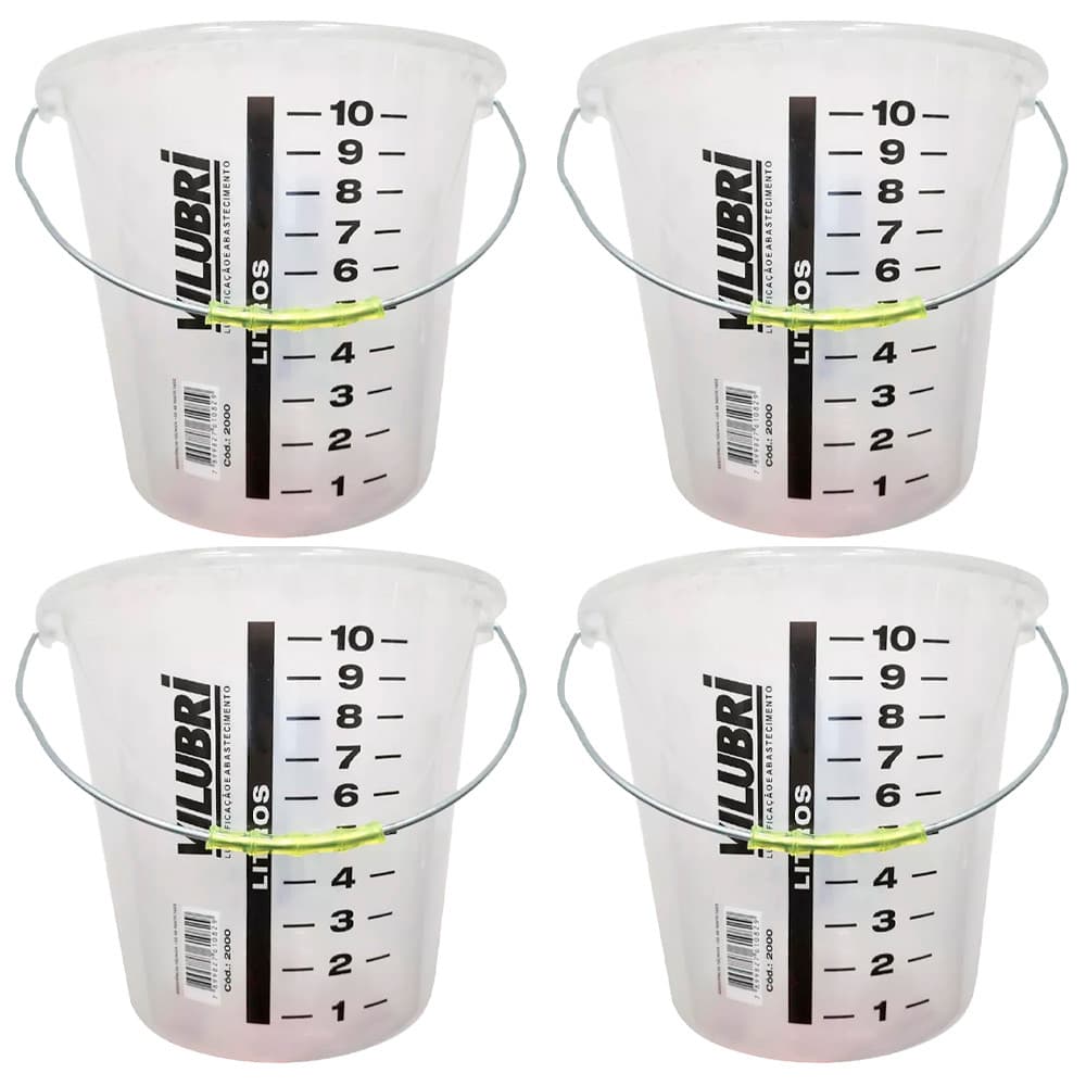 Kit 4 Baldes de Polipropileno 10l Graduado - Vilubri