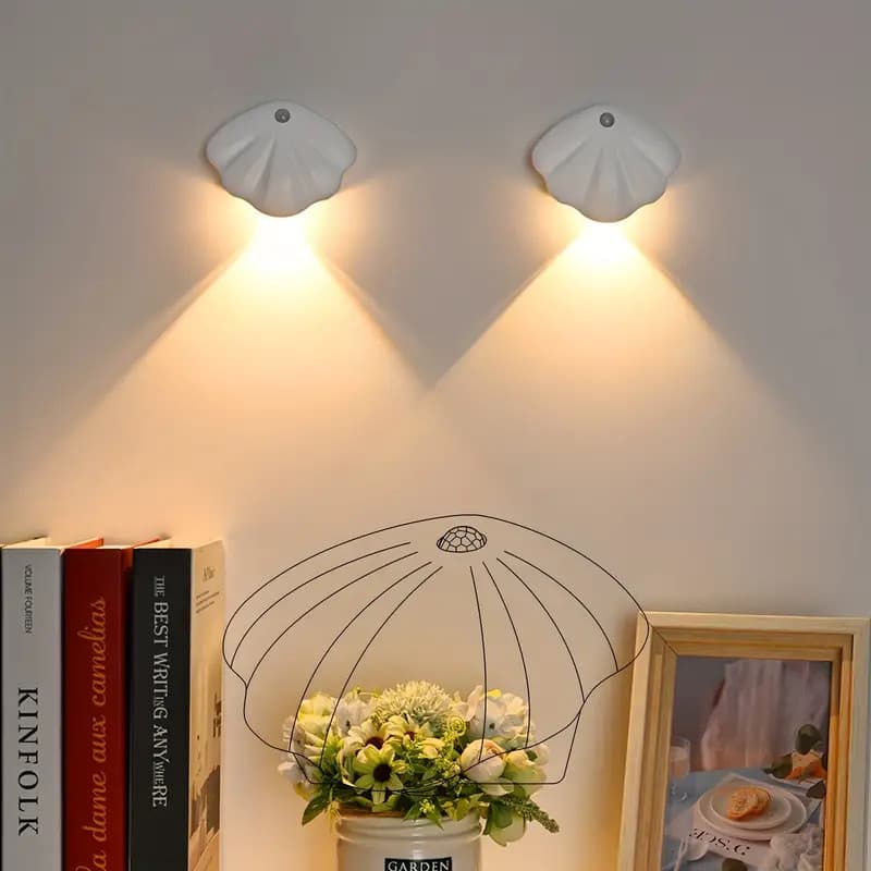 Luz Concha Inteligente Com Sensor 3 Cores Para Decoração Lâmpada De Parede LED Sem Fio Recarregável