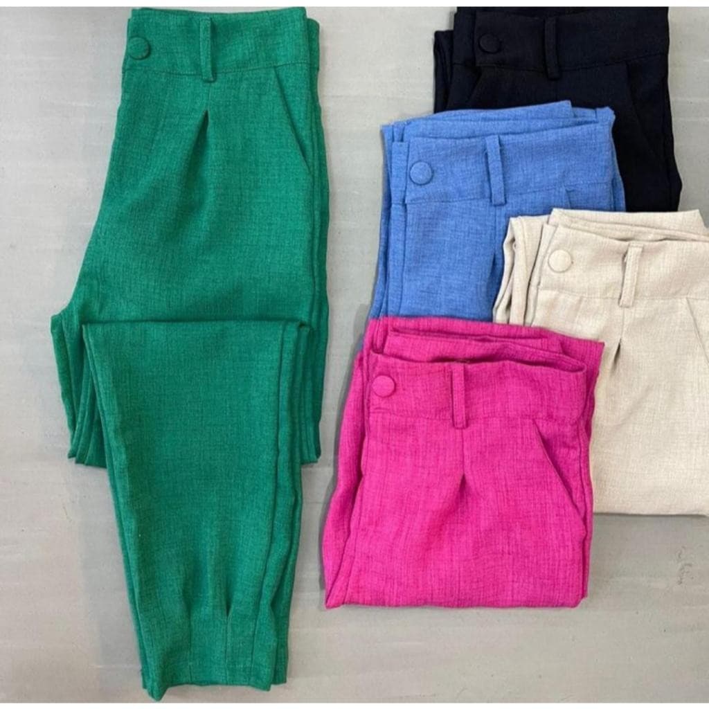 Calça Feminino Linho jogger plissado Elegante Casual