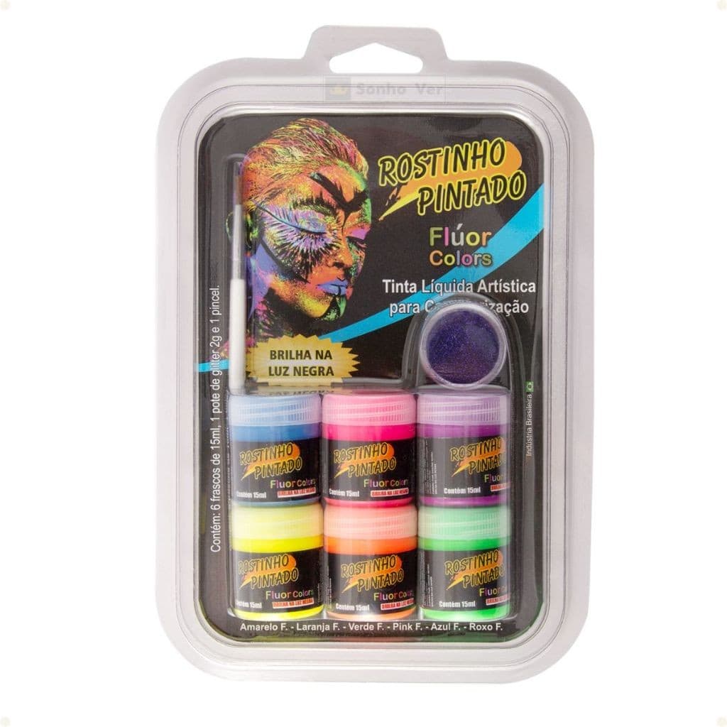 Rostinho Pintado 1 Cartela Tinta Para Rosto  Fluor Colors