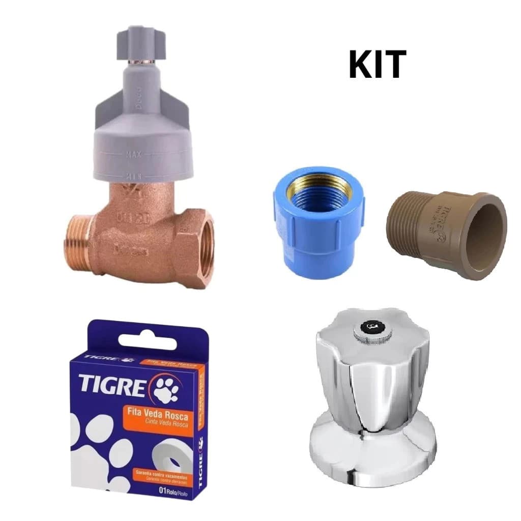 KIT Base Registro Pressão 3/4 Deca + Luva Azul + Adaptador 3/4 + Fita Veda Rosca 18x10 + Acabamento C50 Job