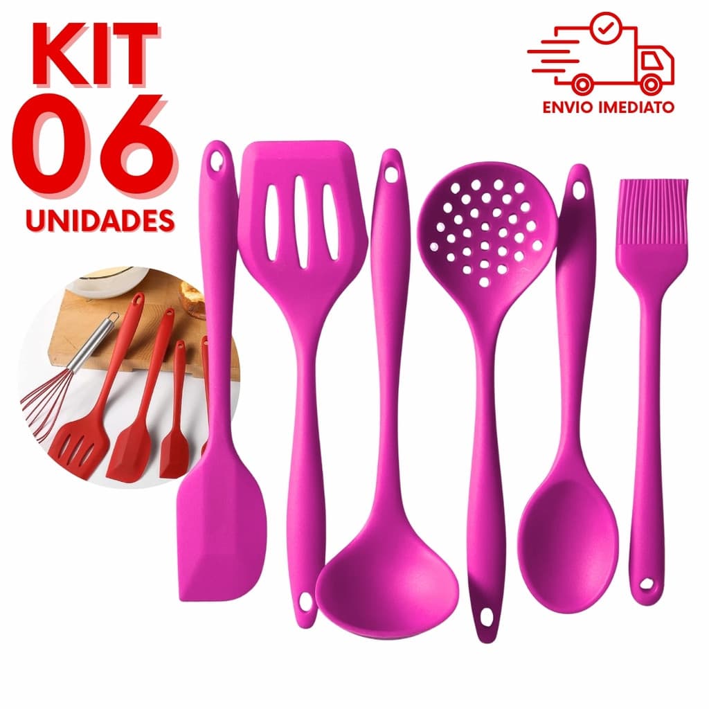 Jogo Utensilios Em Silicone Para Servir Pincel Multiuso Pao Duro Escumadeira Espatula Concha Colher