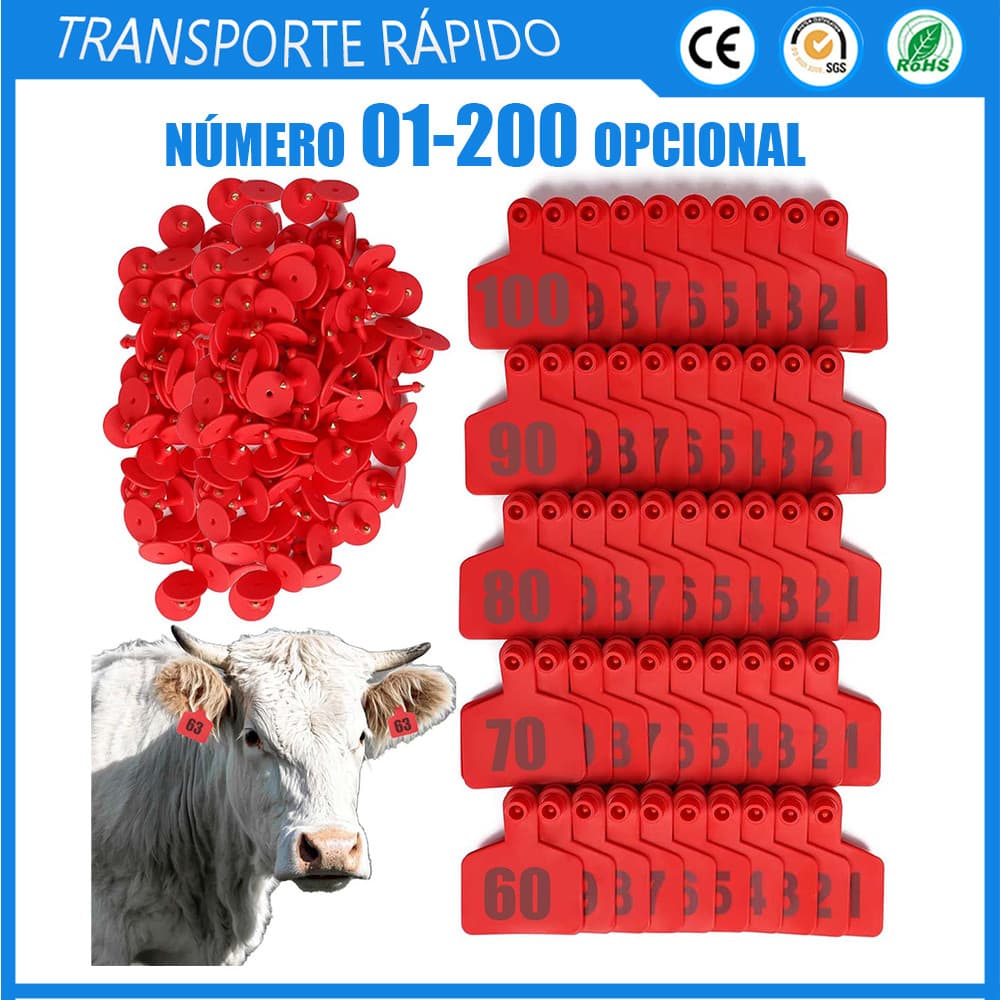 50 Vermelho Brincos Médio Numerados Bovinos Suinos 1 a 200 Identificacao Em Ovinos, Bovinos