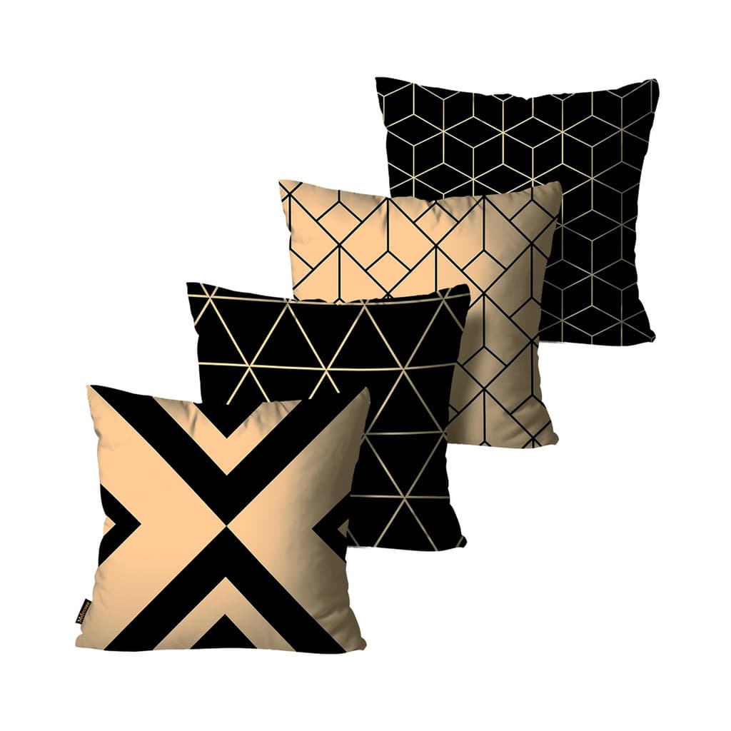 Kit com 4 Capas de Almofadas Decorativas Preto e Bege 45x45