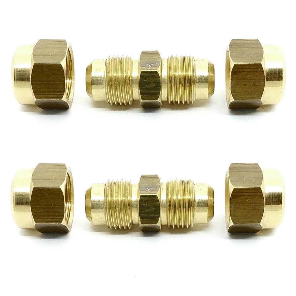 Kit 2 União Niple Latão 1/4 SAE Tubo Cobre c/ Porcas