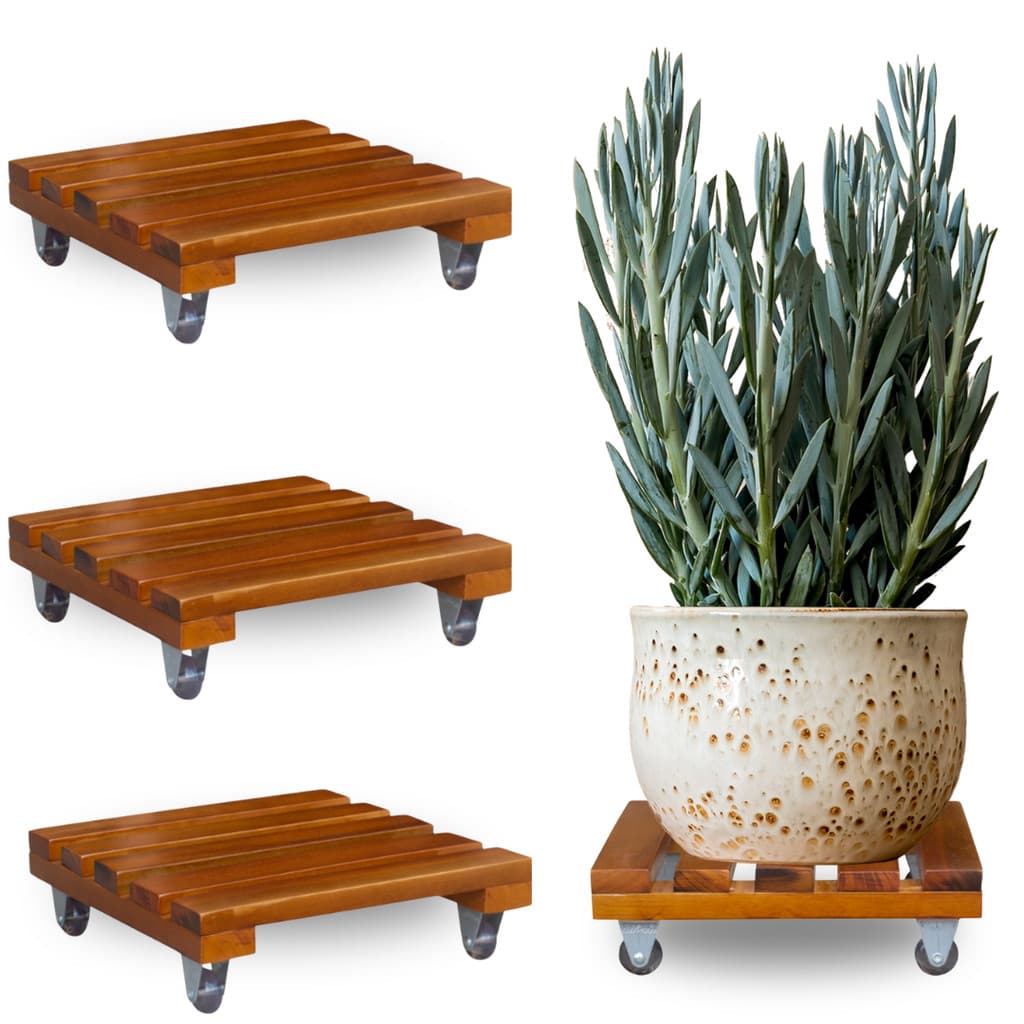 Kit 03 Suporte Botijão De Gás Vaso De Planta Com Rodinha Quadrado Até 80kg De Madeira 20cm 25cm 30cm