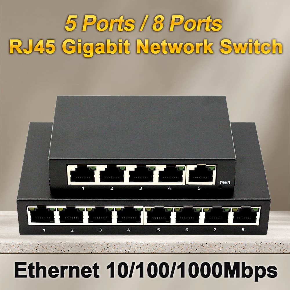 5Port/8Port Gigabit Ethernet Switch,RJ45 10/100/1000Mbps,Plug and Play,MDI/MDIX Fast Switchover