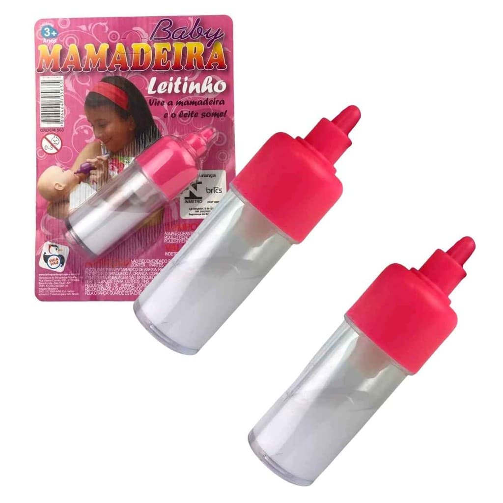 Kit 2 Mamadeiras Mágicas Leitinho Para Bonecas, Pica-Pau, Brinquedo Crianças +3 Anos