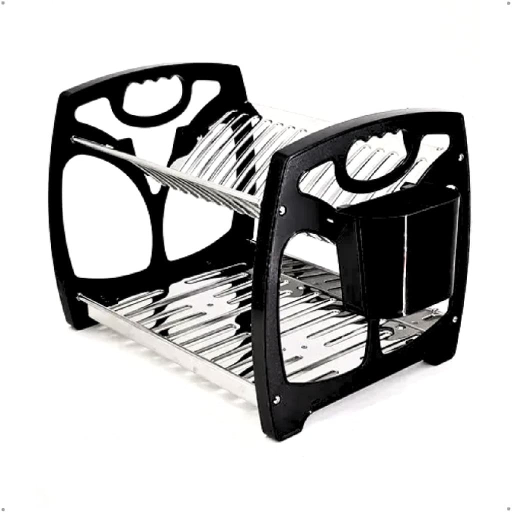 Escorredor De Louça Aço Inox 16 Pratos E Porta Talher Cor Preto