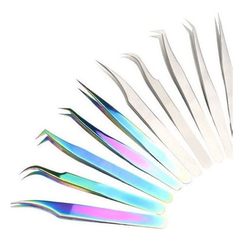 Pinça para Extensão de Cílios Modelos Prata MultiColor Escolha Seu Modelo