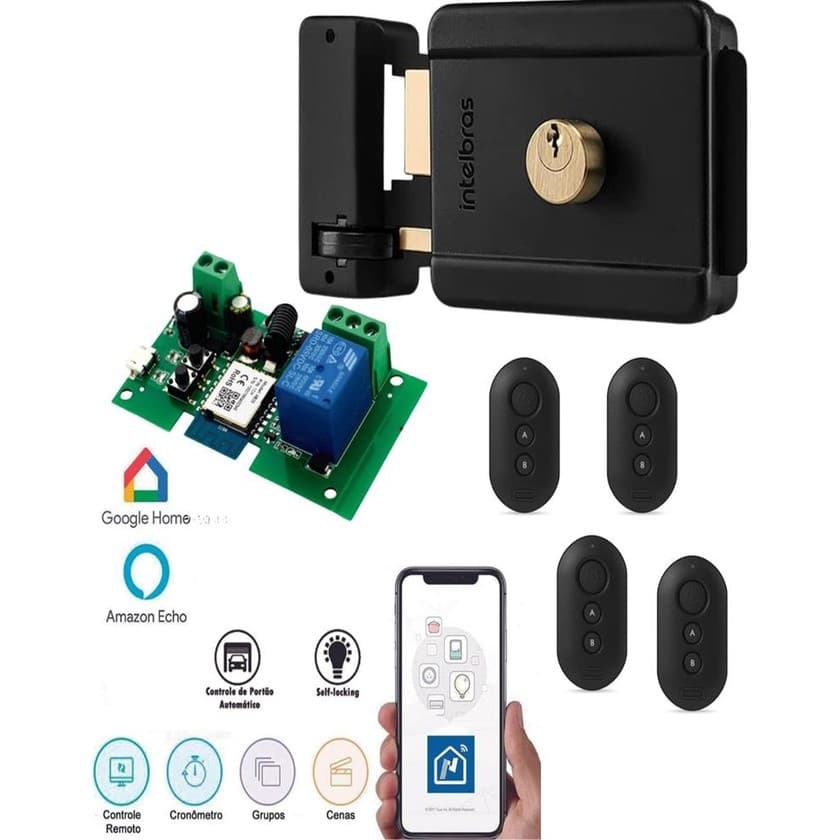 Kit Fechadura Intelbras FX 500 + Interruptor Wi-Fi + 4 Controles XAC 4000 para Automação