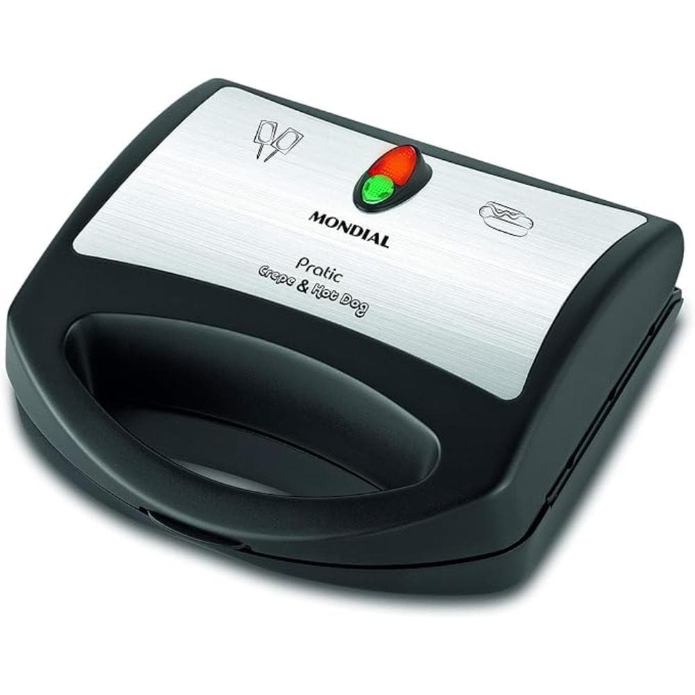 Crepeira Elétrica Mondial Pratic Crepe & Hot Dog Antiaderente 850W Preto/Inox 127V - CP-01