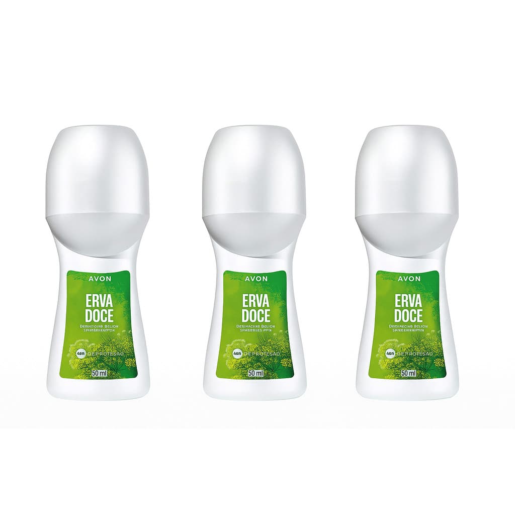 Kit Antitranspirante Roll On Avon Erva Doce 50 ml 3 Unidades