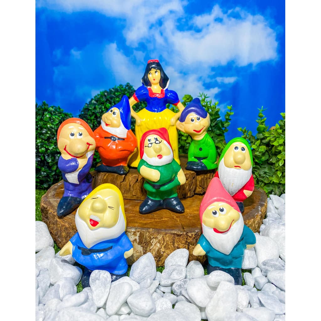 Branca de Neve e 7 Anões 17cm Enfeite Jardim Cerâmica