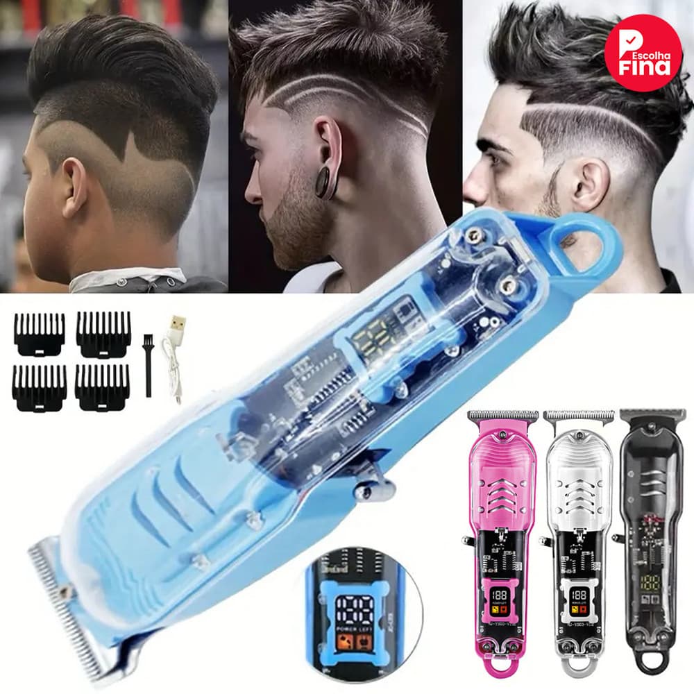 Máquina De Cortar Cabelo Profissional Smart Lcd Barbeador Elétrico Transparente Sem Fio Para Homens