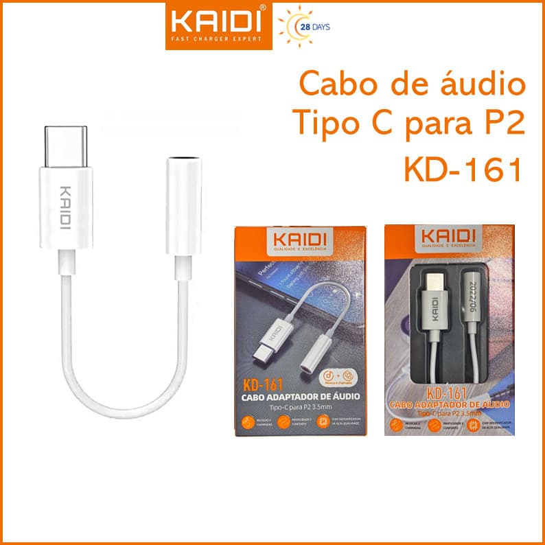 Cabo adaptador de Áudio Tipo C para P2 Fone KAIDI KD-161