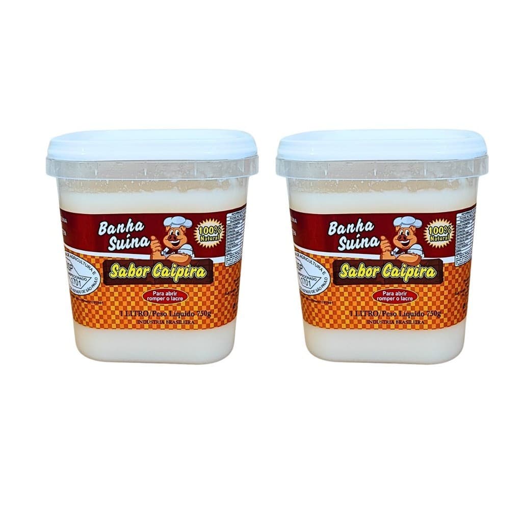 Banha 2 balde 1 litro cada  Suína 100% Natural Gordura porco caipira