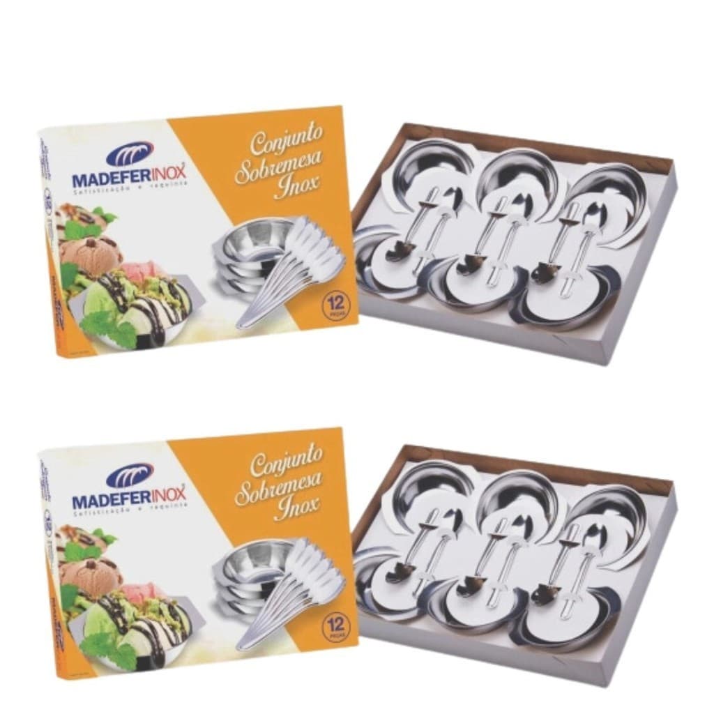 Kit 2 Conjunto sobremesa aço inox Tigela e Colheres