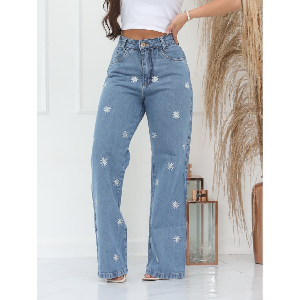ninajeans 5009 Calça Jeans feminina jeans casual  perna larga  cintuta alta pantalona com bolsa wide leg Lisa
