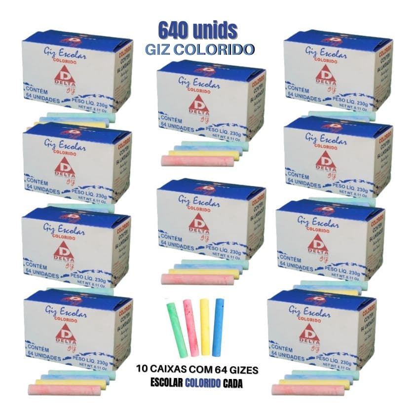 Kit 10 X Giz Escolar Lousa Quadro Verde  Colorido 640 Un