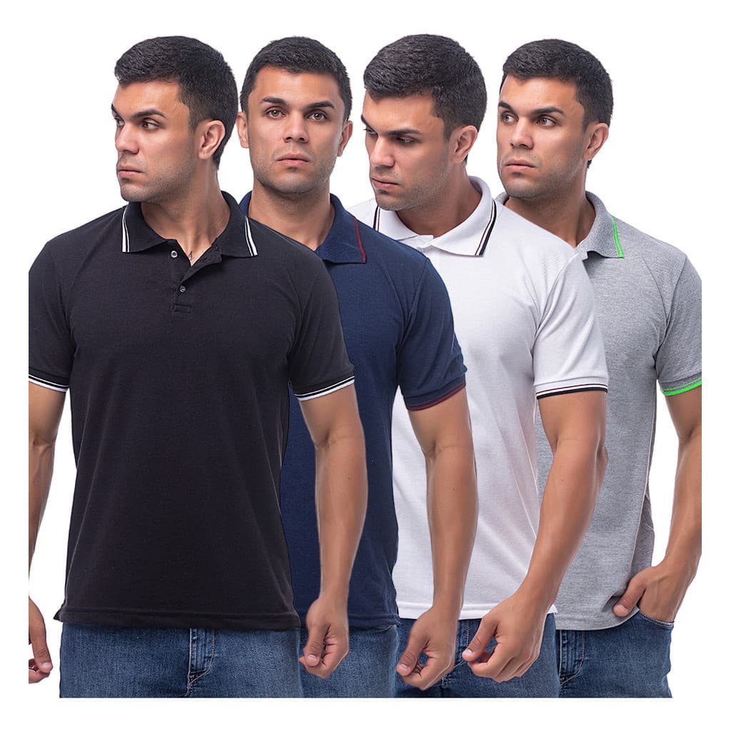 Kit 4 Camisa Polo Masculina Básica Blusa Algodão Malha Piquet