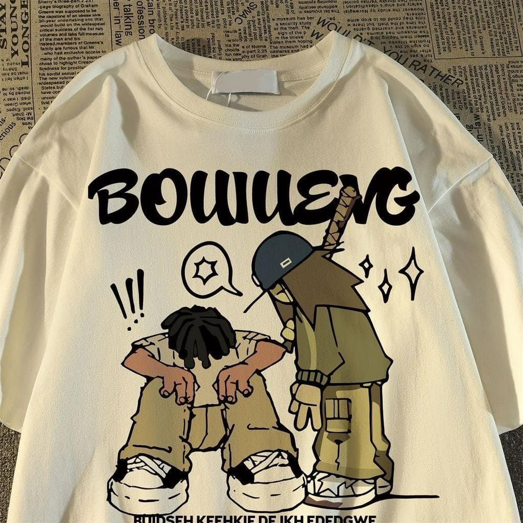 Camiseta Americana Retro Cartoon Puro Algodão Puro Camiseta de Manga Masculina e Feminina Envio Já Granfina Shops