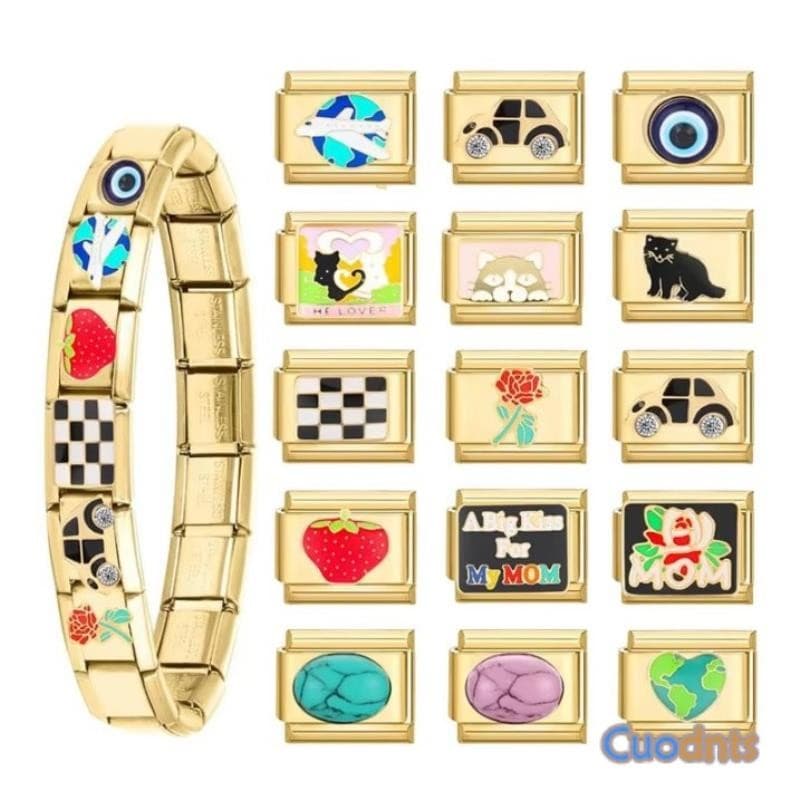 Avião De Xadrez Retro Carro Strawberry Italian Charm Links Fit 9mm Bracelete De Aço Inoxidável Bijuteria Acessórios Para Fazer Jóias Personalidade Módulo