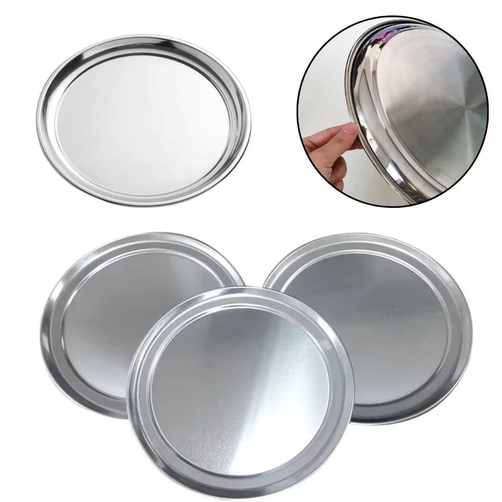 Bandeja Garçom Em Aço Inox Redonda 36cm Para Servir kit 1 a 5 Unidades Restaurante Cozinha