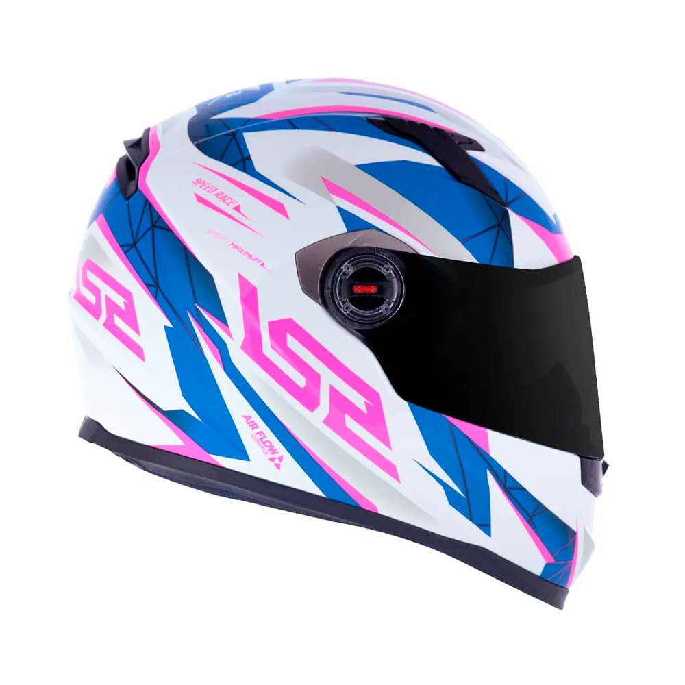Capacete Fechado FF358 Draze Branco Azul Rosa LS2