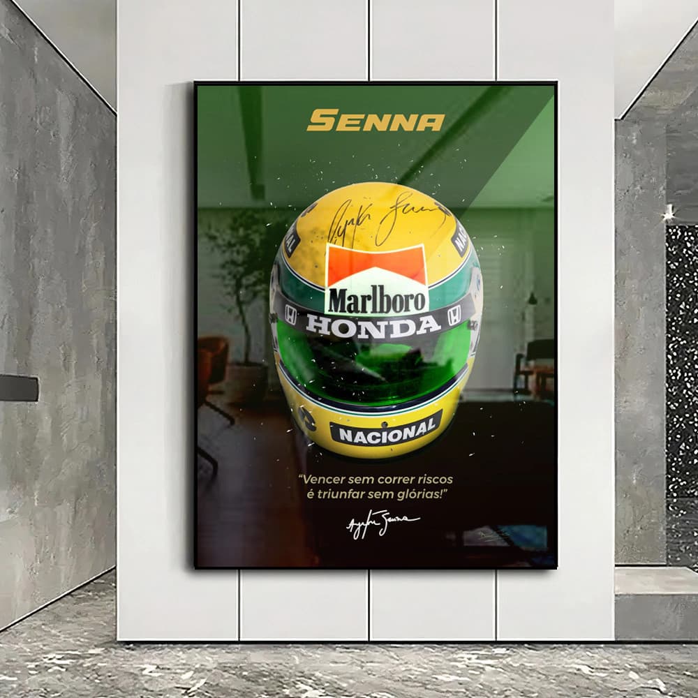 Quadro Decorativo 110x80cm Capacete Ayrton Senna Fórmula 1 Frase Motivacional  Sala Quarto Casa Decoração De Parede MDF