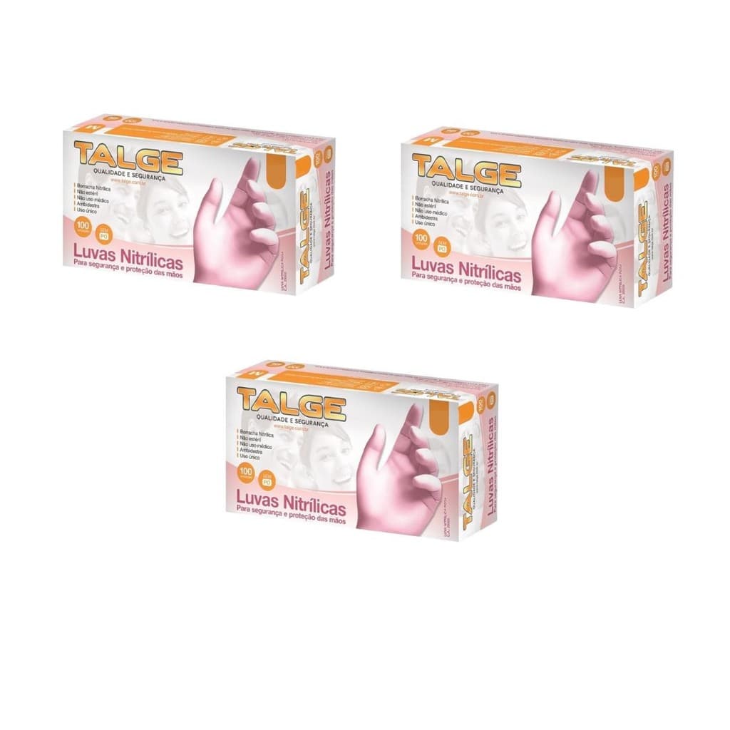 Luva Nitrílica Rosa Sem Pó Talge – Kit com 3 Caixas