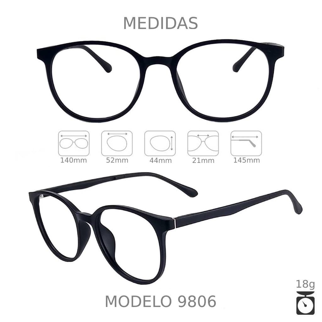 Armação de Óculos para Grau + 5 Clip on Óculos Sol Masculino 6 Em 1 Proteção UV 9806