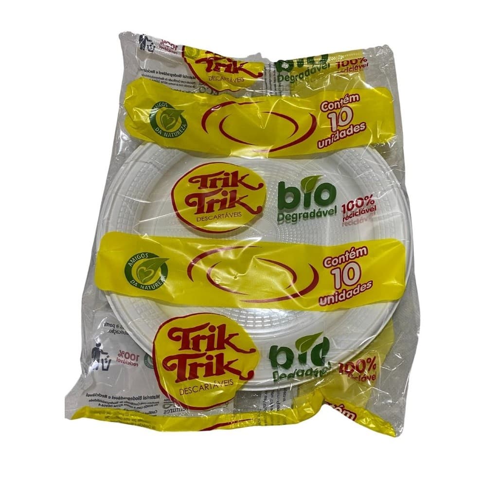 Prato 22 cm Redondo Biodegradável Branco c/10 Trik