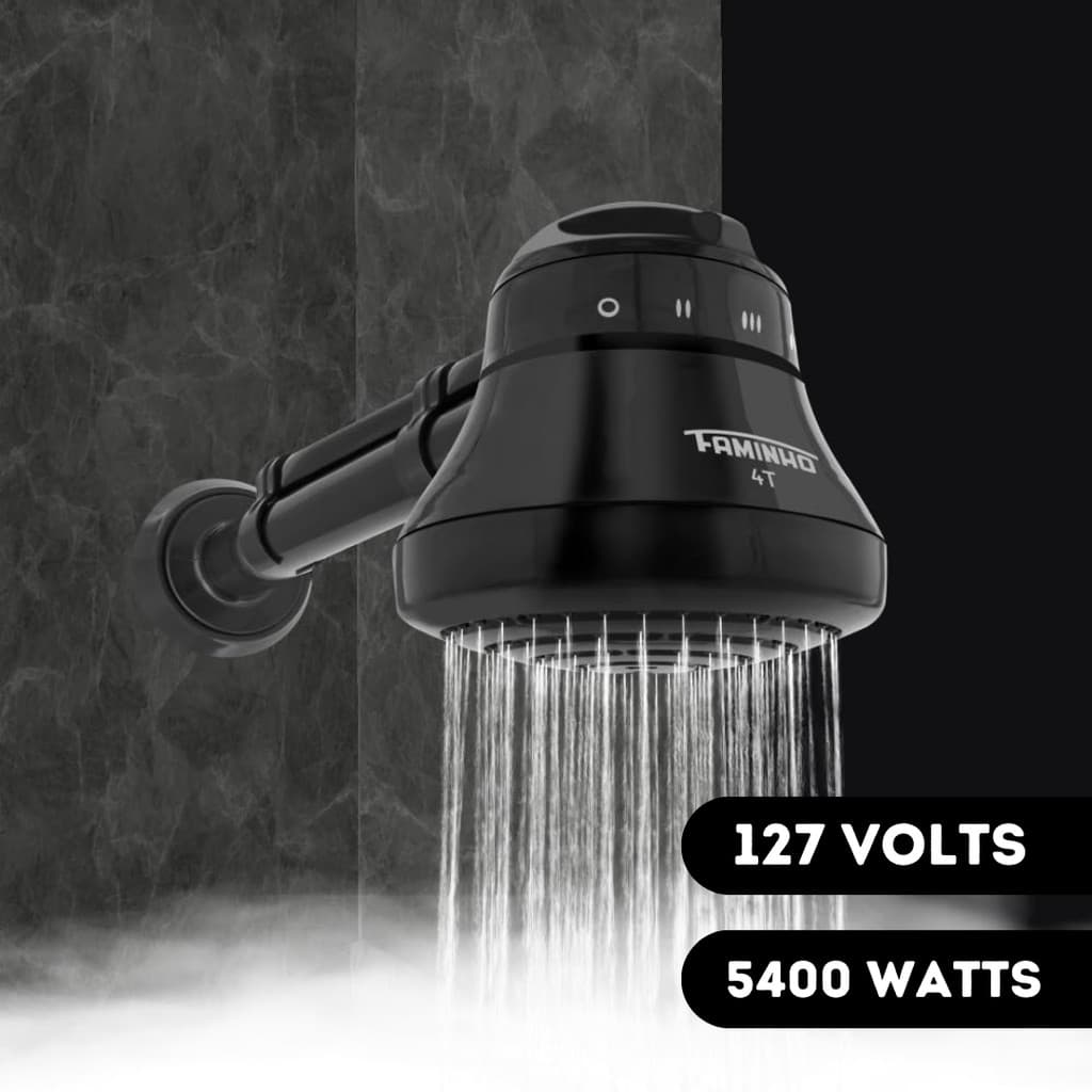 Chuveiro Ducha Fame Faminho 4T 127V 5400W Preto Cano 30cm Aquecimento Rápido Alta Potência