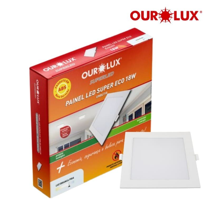 Painel LED Super Eco 18W Bivolt 6500K Embutir Quadrado Ourolux