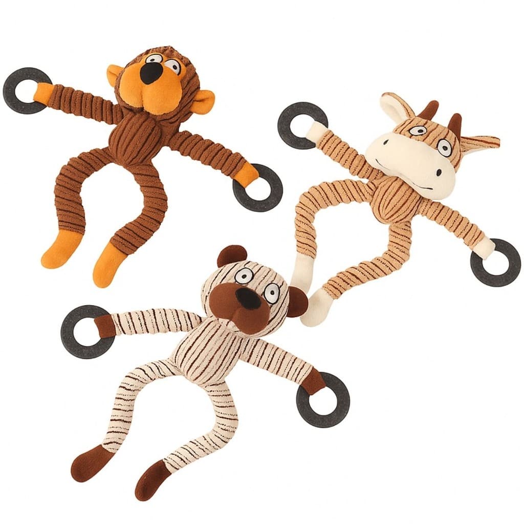 Brinquedo Mordedor Pet Pelúcia para Cachorro com Apito Som Macaco Interativo Bordado Argola Borracha