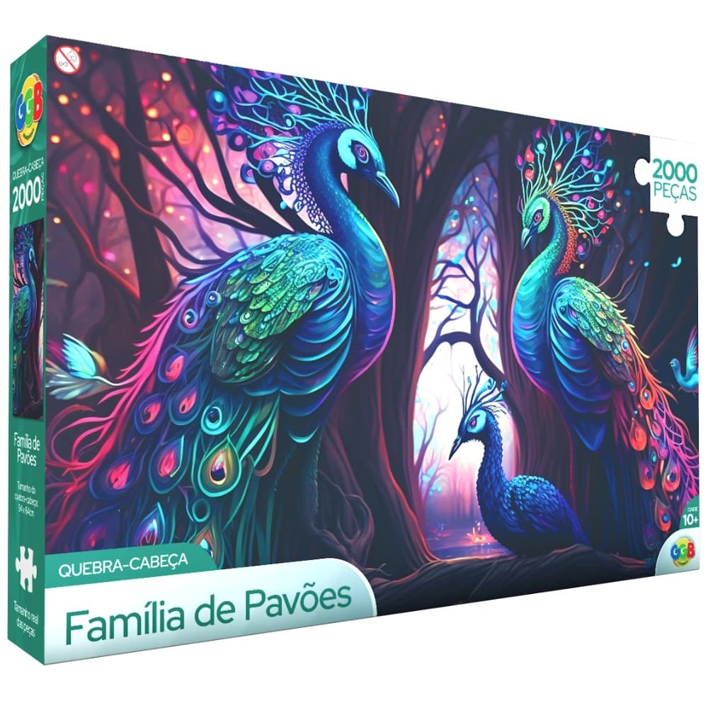 QUEBRA CABEÇA FAMÍLIA DE PAVÕES 2000 PEÇAS GGB BRINQUEDOS PUZZLE PINTURA IA INTELIGÊNCIA ARTIFICIAL