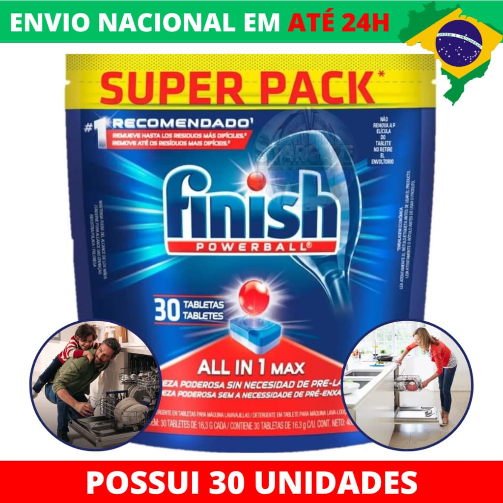 Detergente Lava Louças Finish Powerball em Tablete 16,3g cada - 30 unidades Original Com Nota Fiscal