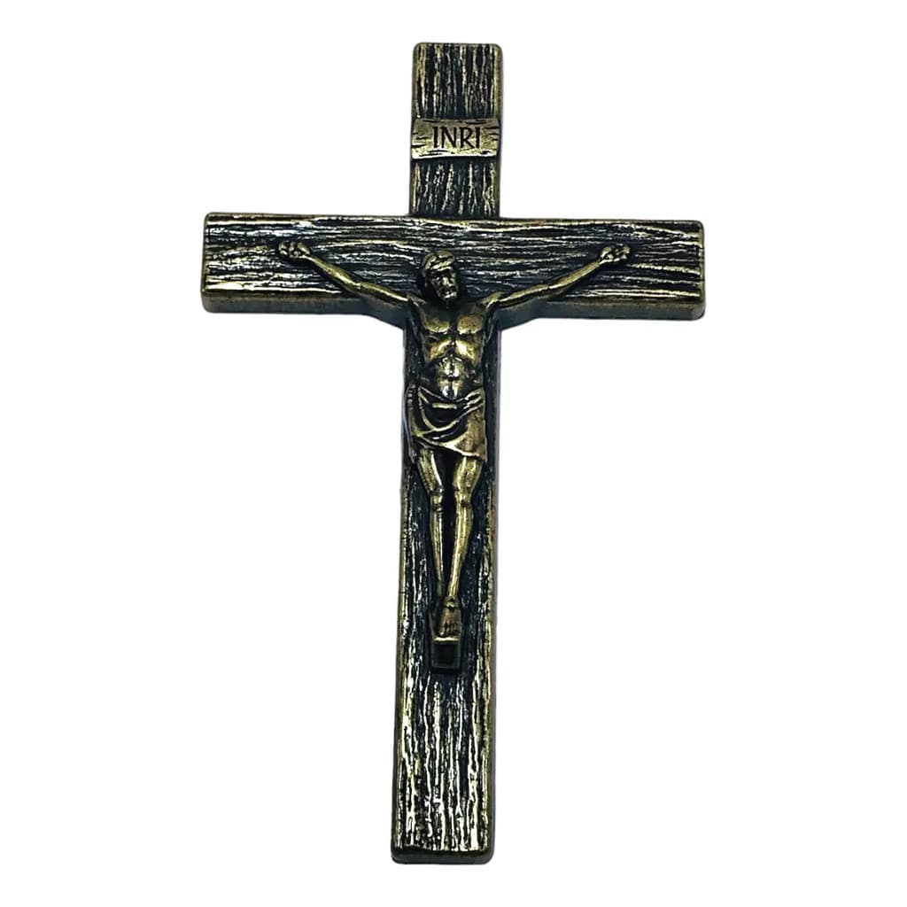 2 Crucifixos Cruz Mão Jesus Metal Dourado Prata Pequeno 9 Cm