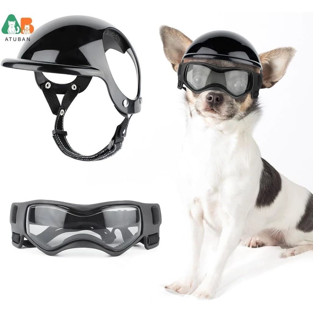 Capacete E Óculos Para Cães , Chapéu Pequeno Motocicleta Com Alças Ajustáveis Passear Seu Cachorro