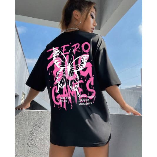 Blusa Básica Camisa Oversized Butterfly Zero Bug Games Camiseta Estampada Lançamento