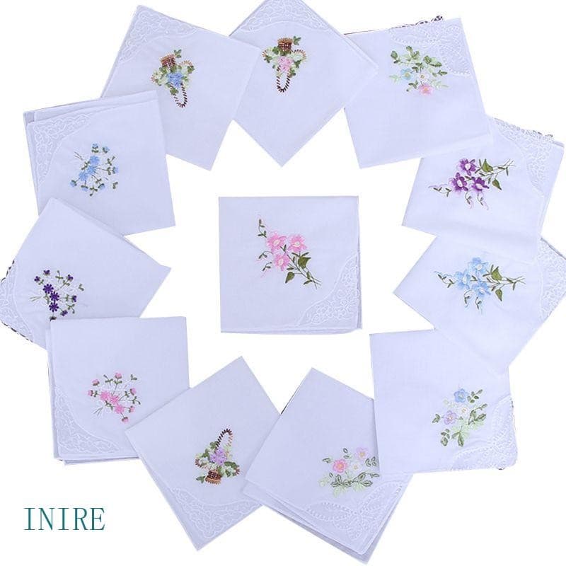 IRE Conjunto 5 Peças Lenços Quadrados Femininos 11 X 11 Polegadas Bordados Florais Canto Rend
