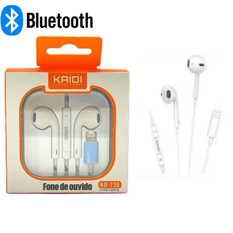 Fone De ouvido Iphone Entrada lightning EarPods Kaidi KD-730 Estéreo  Microfone Controle de Musicas