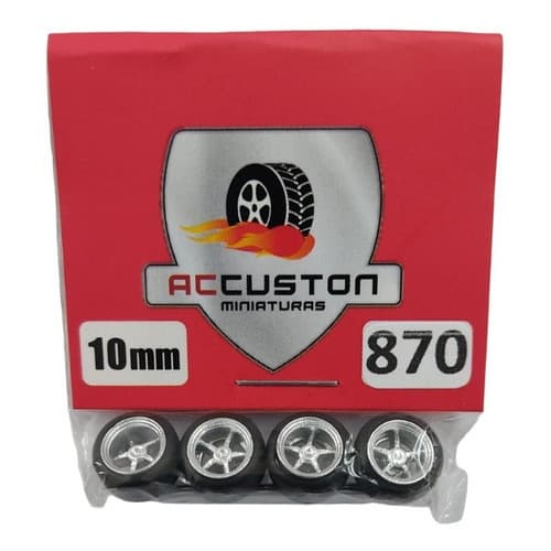Rodas com pneu de borracha Para Customização de Hot Wheels Matchbox 1/64  Ac Custon  10 mm modelo 870 Perfil Baixo