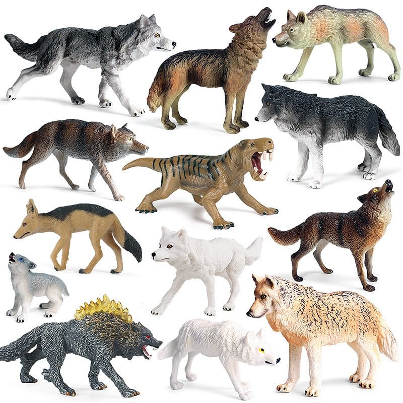 Simulação de Animal Selvagem da Floresta Lobo Modelo de Lobo Figura de Ação Colecionável Miniatura de PVC Brinquedo Fofo