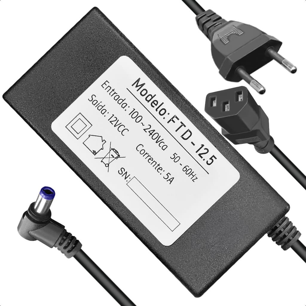 Fonte de Alimentação 12V 5A Bivolt Plug P4 Estabilizada para CFTV e Fita LED