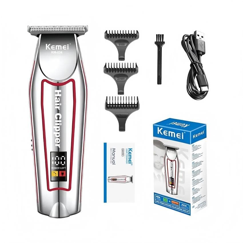 Máquina Corte Acabamento Barba  Kemei Km-034 Profissional Prateado