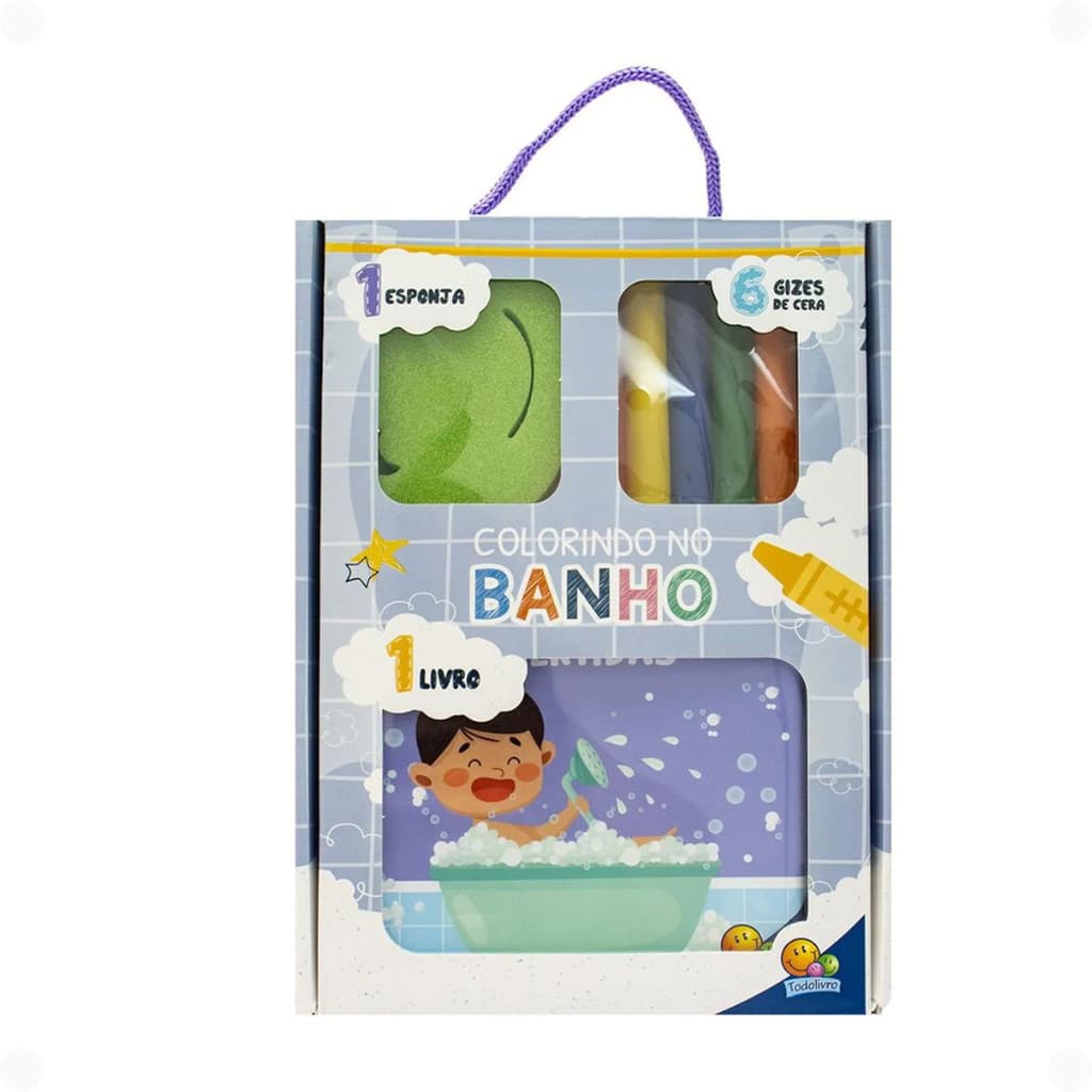 Colorindo no Banho Bolhas Divertidas Kit Infantil Livro de Banho com Giz de Cera e Esponja