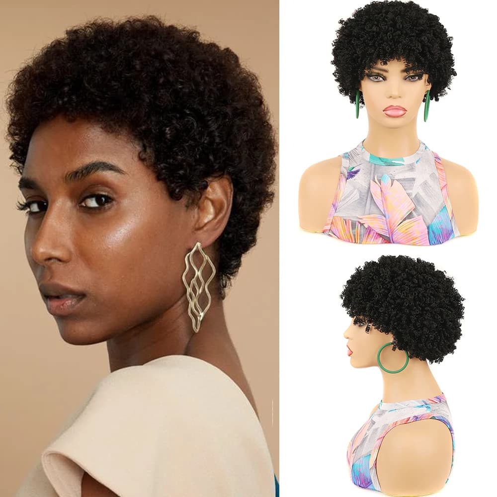 Perucas Afro Kinky Curly Para Mulheres Negras Cabelos Sintéticos Curtos Saltitantes Enorme Peruca Fofa Cosplay E Desgaste Diário